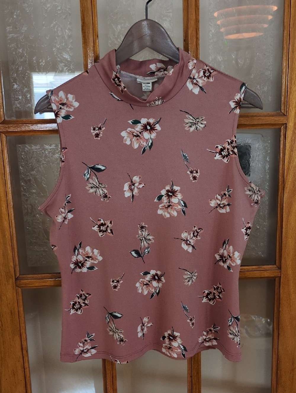 Jules & Leopold Dusty Rose Floral Mock Neck Tank